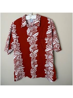 Vintage Old Navy Hawaiian Shirt Mens Large Orange Kitschy Retro Resort Beach Y2K